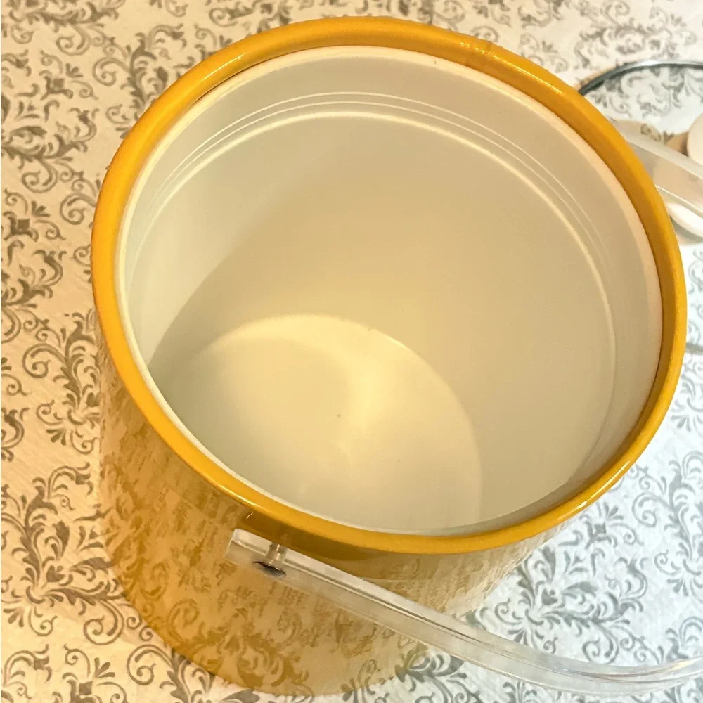 Vintage MCM Yellow Ice Bucket Lucite Retro canary Barware Party Lidded